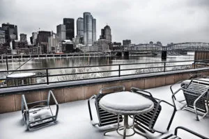 View from person discovering Pittsburgh at an outdoor restaurant
