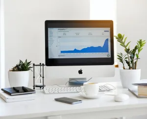 An apple computer sitting on a white desk before an office move