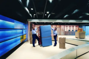 Office movers in empty store